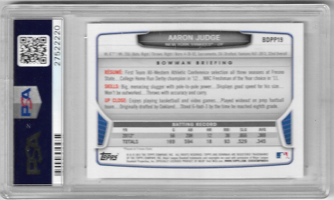 CardboardGlory2's tweet photo. 2013 Aaron Judge Bowman Draft Picks &amp; Prospects #BDPP19 RC PSA 9 #AllRise Starting Bid $30.00 
BIN: $65.00 @crainorr @JohnDevaneNYC @jz_sports_cards @rubbinizracin @card_buffalo @BfloSportsCards @yankeesgirl99 @yankeesgf @ILOVECOLLECTIN1 https://t.co/fOj7ye4I7m