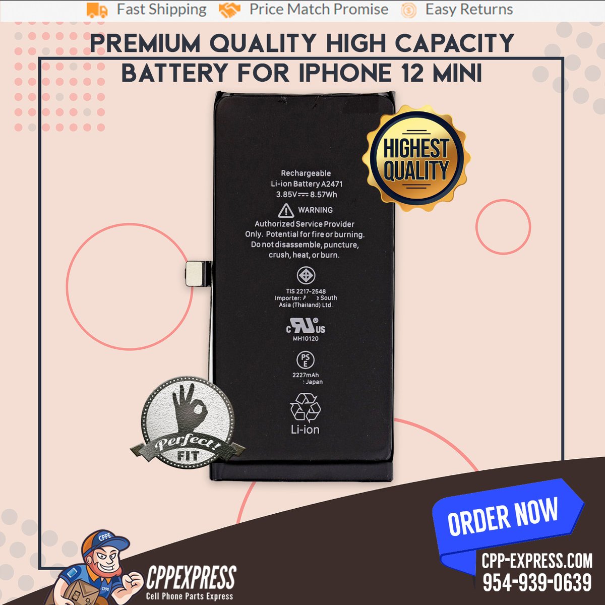 cppexpress's tweet photo. Premium Quality High Capacity Battery For Iphone 12 Mini.
IN STOCK!
ORDER NOW!
Visit us at https://t.co/awqaeP7KB8 or call us at 954-393-0639

#bestservice #cppexpress #cellphoneparts #phonescreens #cellphoneparts #phonerepairparts https://t.co/bZtSCtoYL4