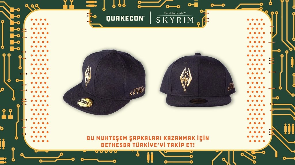 Multiplayer_TV's tweet photo. 🎉 QuakeCon yayınımız özel hediyelerle devam ediyor!

📷 Skyrim'den aldığı en güzel ekran görüntülerini paylaşan iki kişiye Skyrim şapkası hediye! 🎁 

♻️ Tweeti alıntıla!
📸 Oyun içi görüntünü paylaş!
✅ @bethesda_TR hesabını takip et!
🎁 Şapka kazanma şansı yakala! https://t.co/9MQGwFdjqz