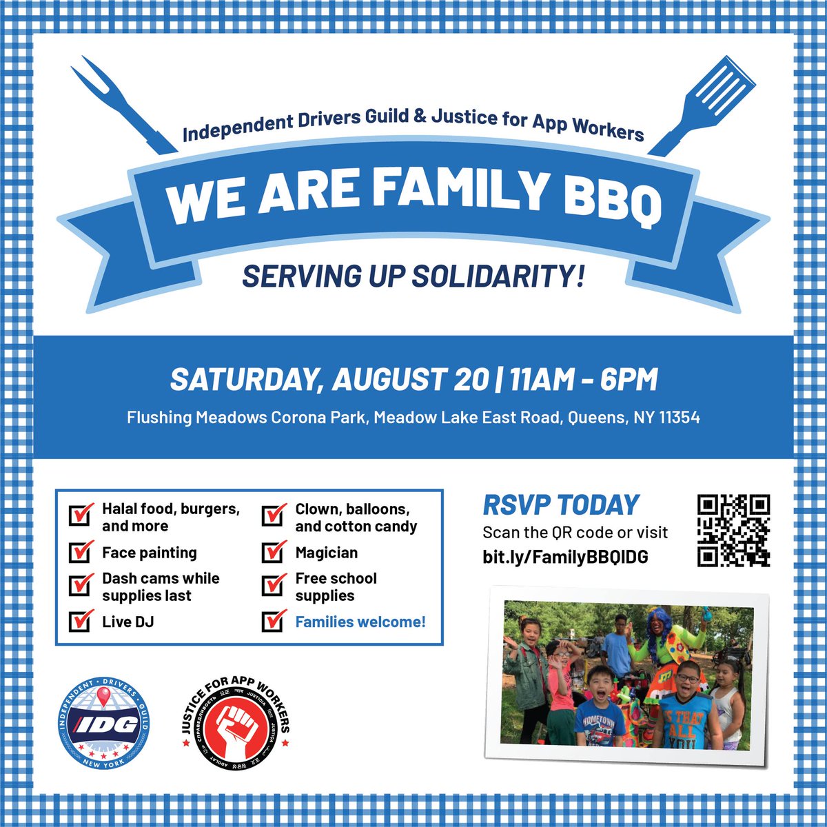 We're happy to once again be a sponsor for the <a href="/DrivingGuild/">IDG</a>'s annual Family BBQ. Come join us tomorrow for a great day of food and family fun!

#NYBCF #IDG #JusticeforAppWorkers #FamilyBBQ #FlushingMeadowsCoronaPark