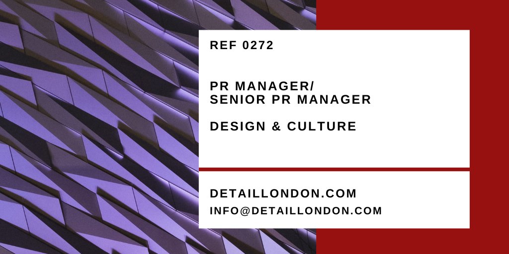 We're currently seeking candidates for this role. If you're in the market for a new role, and have experience in PR for design and interiors >>> please visit our website for more information and/or to apply!! Best of luck, London!!