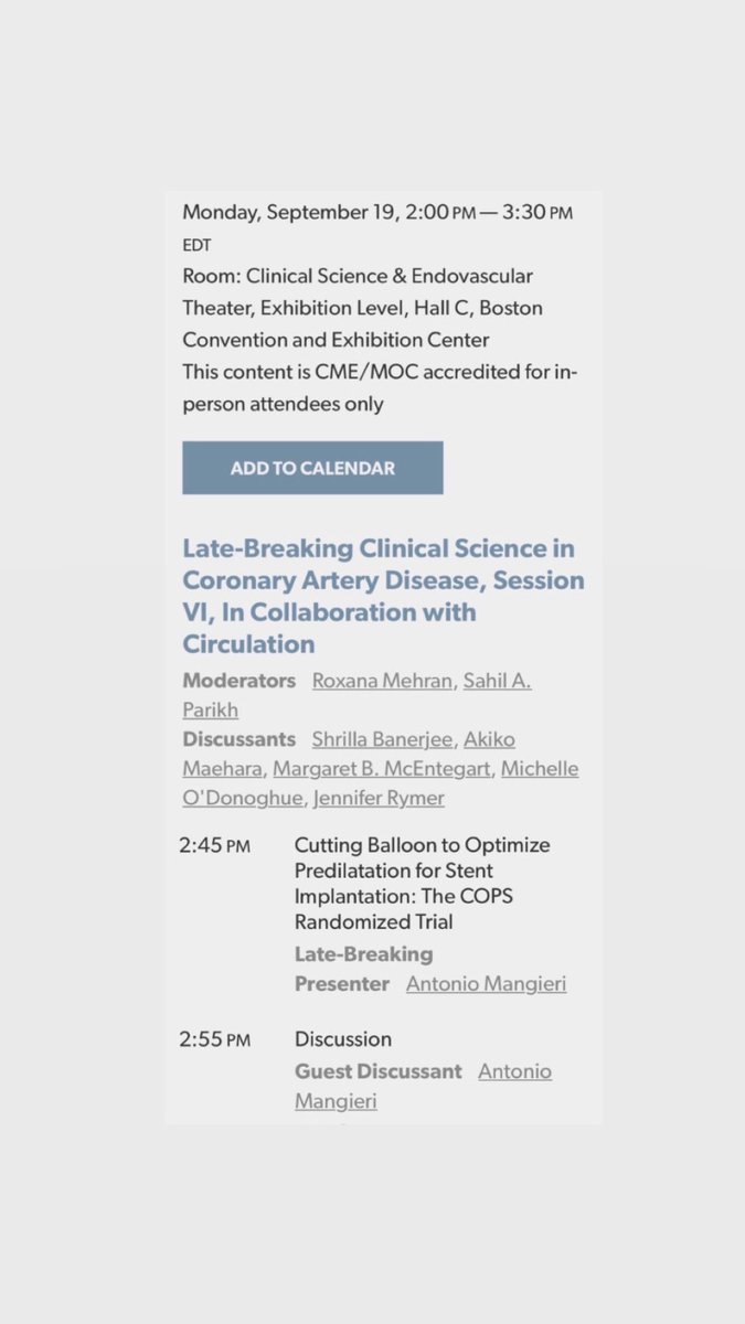 Pier Pasquale Leone (@leoneppmd) on Twitter photo 📆 Save the date for #TCT2022 <a href="/TCTConference/">TCT Conference</a> LBCT:
“Cutting Balloon to Optimize Predilatation for Stent Implantation: the COPS Randomized Trial”🪚🚔
Presenter: <a href="/AntonioMangieri/">antonio mangieri</a>
<a href="/Antocol17/">Antonio Colombo</a> <a href="/DamianoRegazzo1/">Damiano Regazzoli</a> <a href="/GLGasparini/">Gabriele Gasparini</a> <a href="/DrArifK/">Arif Khokhar</a> <a href="/AleLari_MD/">Alessandra Laricchia</a> <a href="/fra_giannini1/">Francesco Giannini</a> <a href="/azeemlatib/">Azeem Latib</a> 📆 Save the date for #TCT2022 <a href="/TCTConference/">TCT Conference</a> LBCT:
“Cutting Balloon to Optimize Predilatation for Stent Implantation: the COPS Randomized Trial”🪚🚔
Presenter: <a href="/AntonioMangieri/">antonio mangieri</a>
<a href="/Antocol17/">Antonio Colombo</a> <a href="/DamianoRegazzo1/">Damiano Regazzoli</a> <a href="/GLGasparini/">Gabriele Gasparini</a> <a href="/DrArifK/">Arif Khokhar</a> <a href="/AleLari_MD/">Alessandra Laricchia</a> <a href="/fra_giannini1/">Francesco Giannini</a> <a href="/azeemlatib/">Azeem Latib</a>