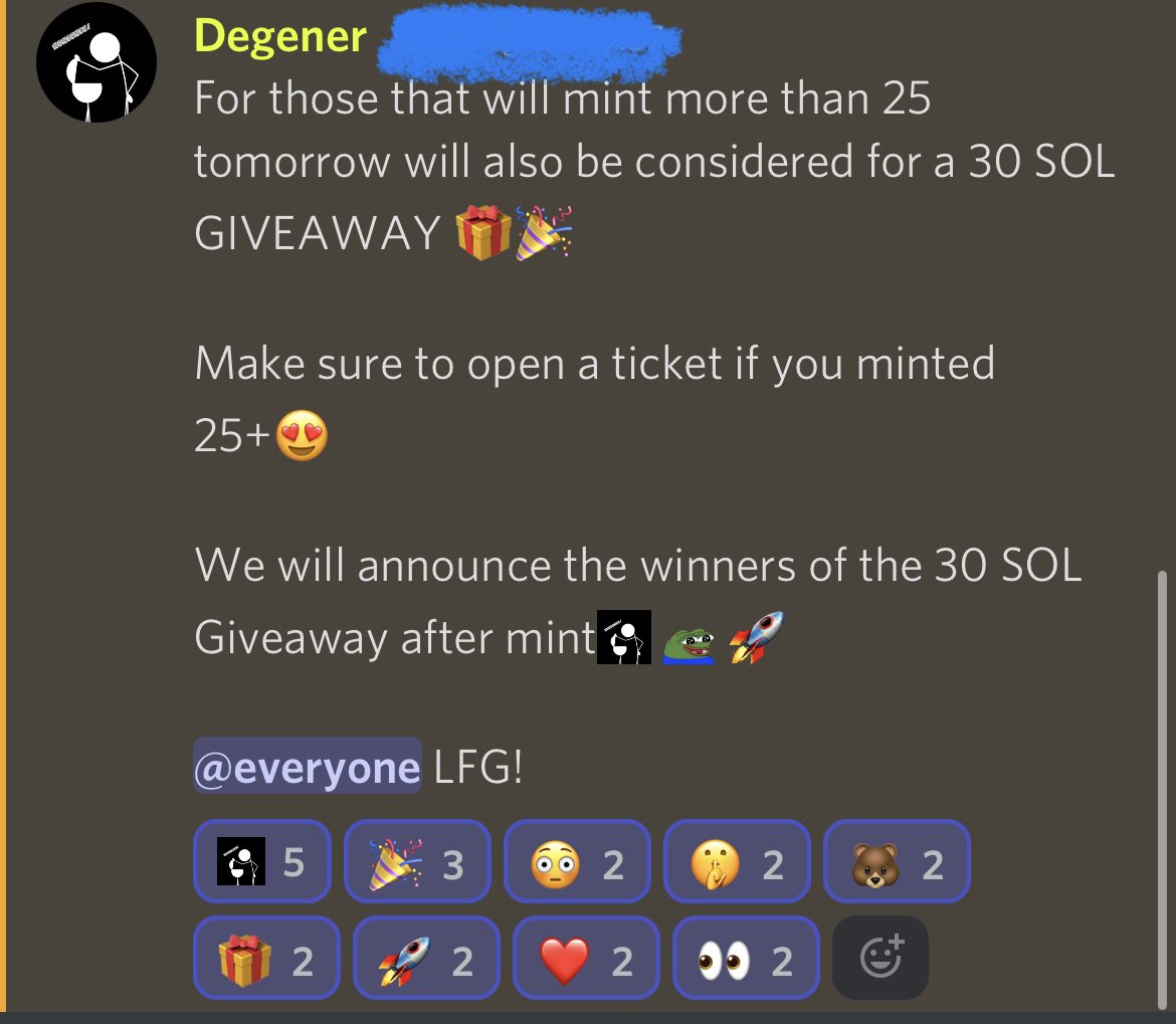 Huge giveaway for the whales that will mint tomorrow!
🚀🚀🚀🚀🚀

30 SOL Giveaway🎉

How to enter❓
1️⃣Join the Discord
2️⃣ Mint tomorrow more than 25+ Nonsense NFTs!
3️⃣Open a ticket to claim your spot in the raffle❤️

The first 250 people that join the server will also receive WL!