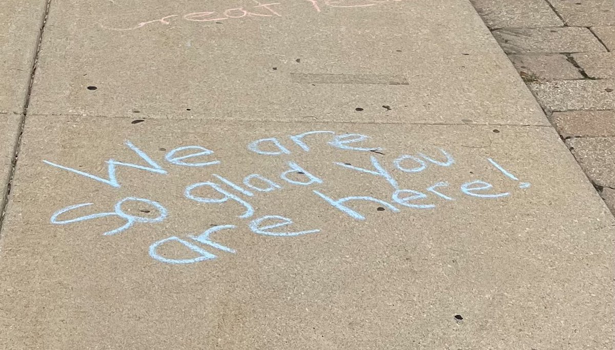 cokhsap's tweet photo. Our staff wrote words of welcome for our high school students on Wednesday. There still here &amp; greet kids coming in door 1.  Thank you KHS staff. You’re the best. #kanelandpride https://t.co/oEayrd8WxM