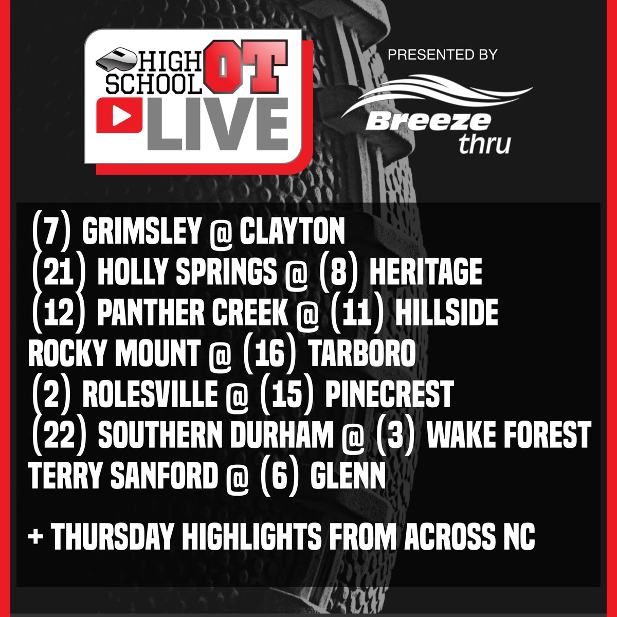 HighSchoolOT's tweet photo. Tune in to HighSchoolOT Live presented by Breeze Thru Markets tonight at 7 PM on https://t.co/pGWDmjVwmt &amp; the HighSchoolOT app.

@NickStevensHSOT &amp; @ThorpeTj have live, commercial-free coverage all night long!

Details: https://t.co/GHw0fSTWRR https://t.co/gHAEWtb9qx