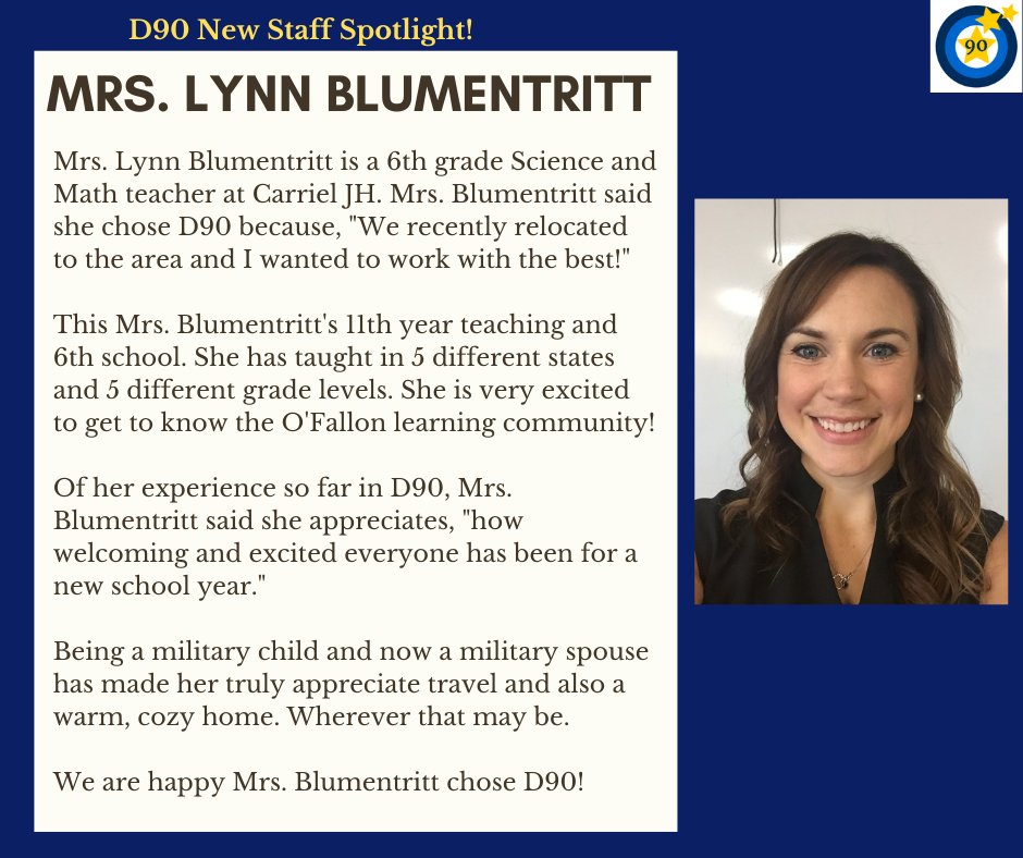 ofallon90's tweet photo. Help us welcome Mrs. Blumentritt! We're glad she chose D90!
#IchoseD90
#ofd90
#WelcomeToOurHouse https://t.co/CkBWtlWVgB