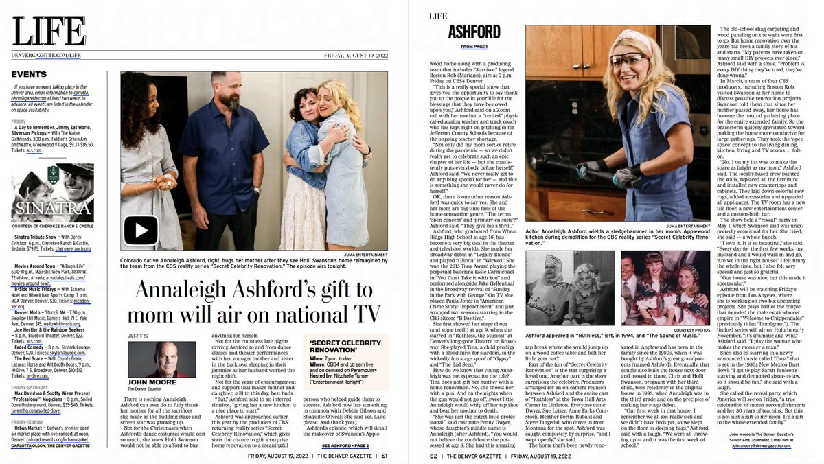 This airs tonight on <a href="/cbs_denver/">CBSDenver</a>. #Broadway and TV star Annaleigh Ashford gifts a home renovation to her Applewood mom on @CBSTV's "Secret Celebrity Renovation." Read all about it in <a href="/DenverGazette/">The Denver Gazette</a> --> denvergazette.com/arts-entertain… <a href="/TownHallArtsCtr/">TownHallArtsCtr</a>