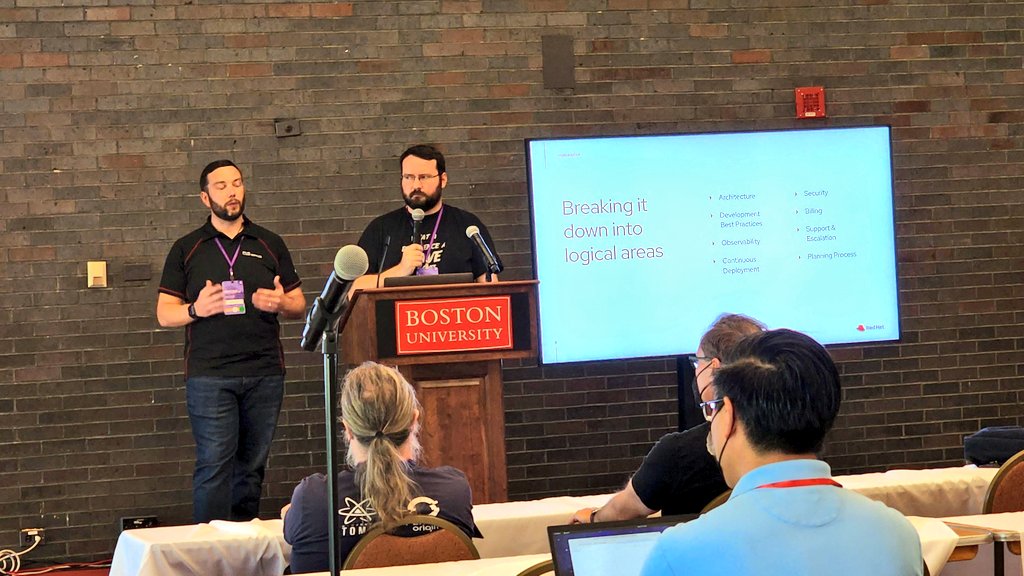 hguerreroo's tweet photo. Lunch is over, time for @irldavem and @davidffrench_ to share their experience creating a managed service at @RedHat #devconfus2022 https://t.co/GWkuXeySbD