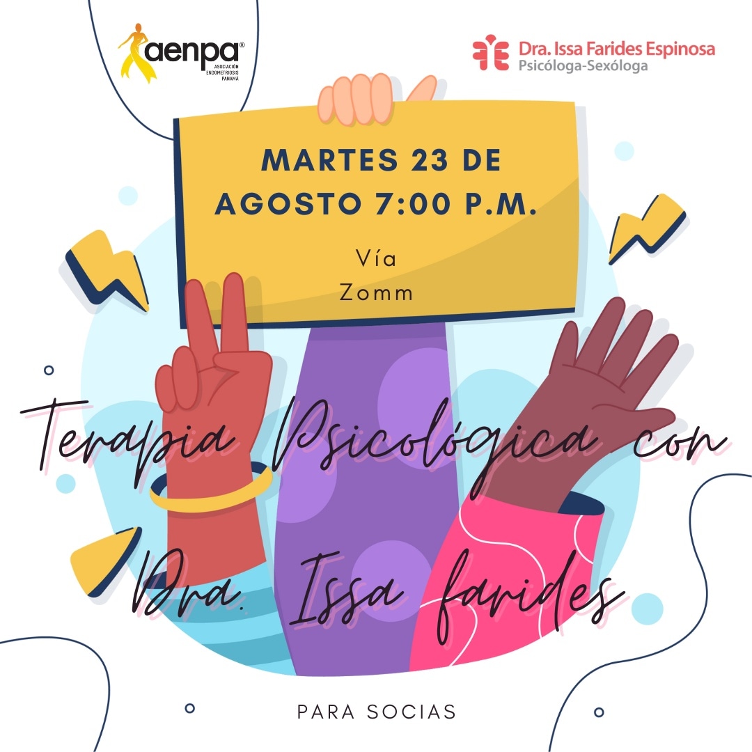 Tenemos nuestra "Terapia Psicológica Mensual" de la mano de la Doctora  <a href="/IssaFarides/">Issa Farides Espinosa R.</a> piscóloga y sexóloga. Esperamos a todas nuestras Socias, el apoyo psicológico a las pacientes con #Endometriosis es fundamental para soportar el embate de esta enfermedad! #CaminandoJuntos #Aenpa