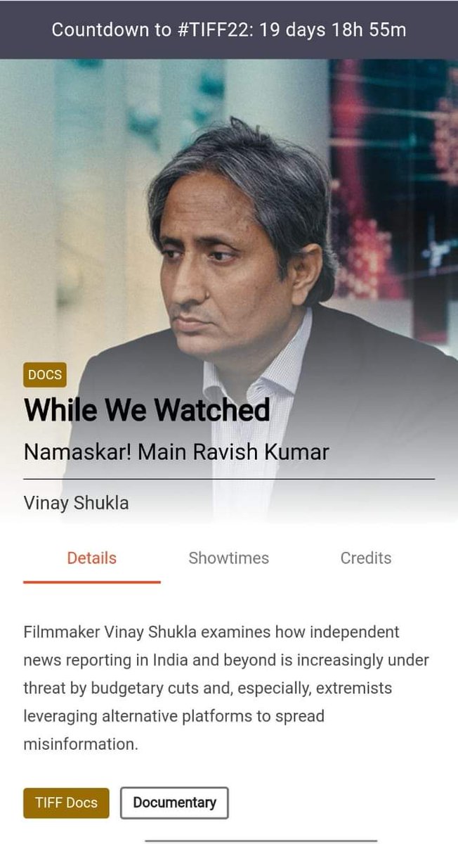 manav_suneel's tweet photo. नमस्कार, मैं रवीश कुमार 

रवीश कुमार पर आधारित फ़िल्म 'व्हाइल वी वाच्ड : नमस्कार! मैं रवीश कुमार' टोरंटो इंटरनेशनल फ़िल्म फ़ेस्टिवल में दिखाने की घोषणा हुई है।

बहुत बहुत बधाई सर ... आप लोक की मजबूत आवाज़ हो ...
@ravishndtv https://t.co/4jeutELRoH