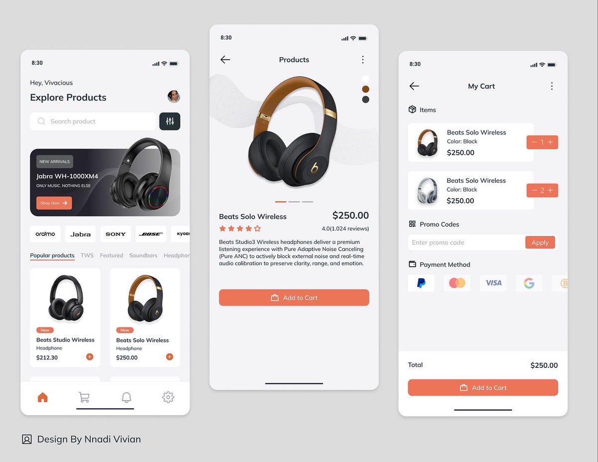 nnadi_vee's tweet photo. Hi Guys, Here’re some screens of an E-commerce mobile Application i'm currently working on.

Don’t forget to like and drop some comments 🙏

#uidesign #uxdesign #uiuxdesign #designinspiration #figmadesign #headsetdesign #selfinspiration #productdesign https://t.co/cZm9QIRxdk