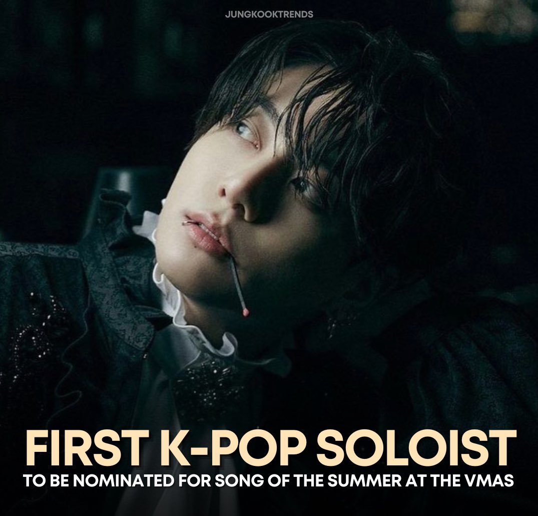 jungkooktrends's tweet photo. Jungkook becomes the first Kpop soloist in history to be nominated for ‘Song Of The Summer’ at the #VMAs https://t.co/kruWLiqh7Z