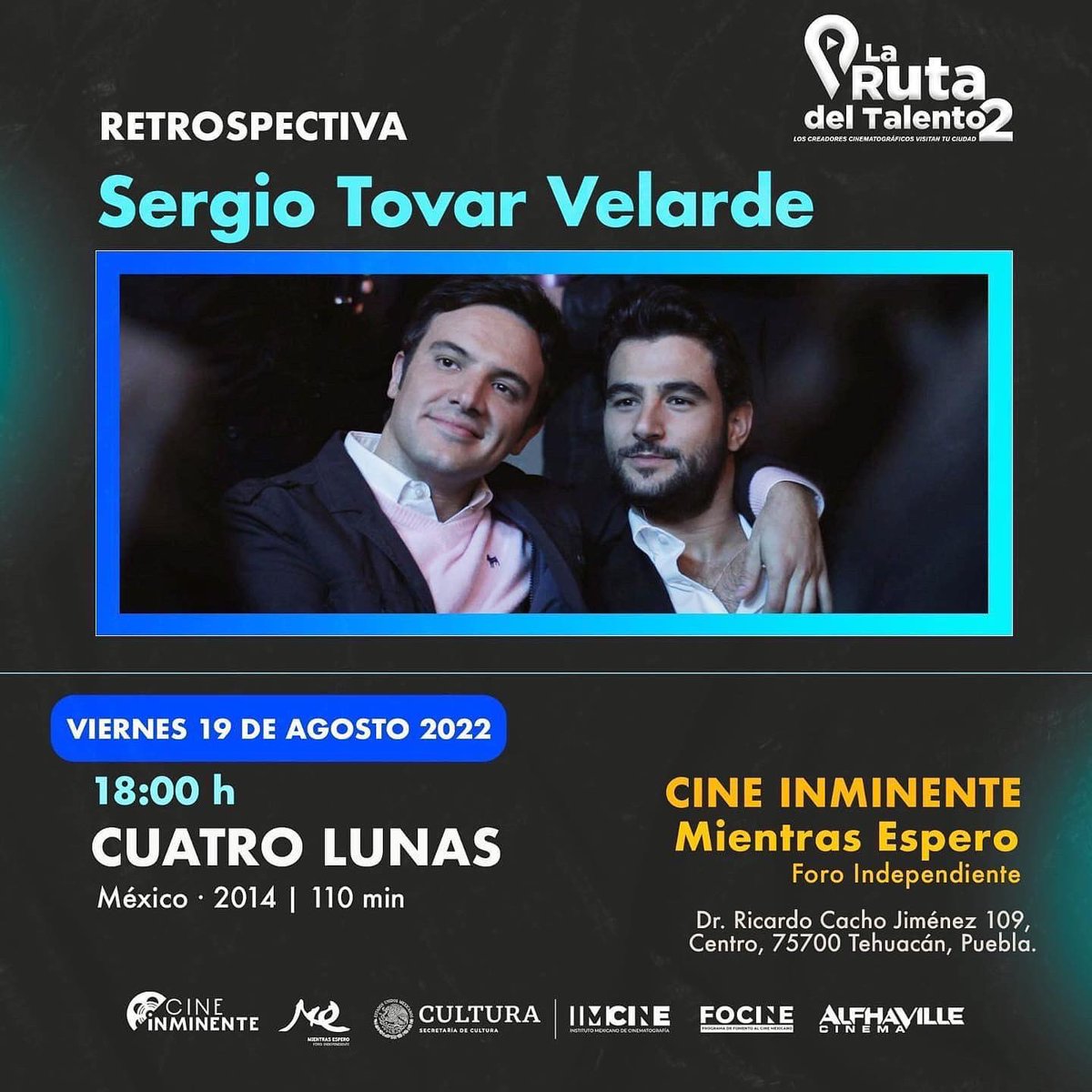Cuatro_Lunas's tweet photo. HOY en Tehuacán Puebla, proyección de Cuatro Lunas, en la retrospectiva de nuestro director Sergio Tovar Velarde, organizada por La Ruta del Talento.

Muy pronto en tu ciudad. No te la pierdas!
.
.
.
#cuatrolunas #CineMexicano #CineLGBT #LaRutaDelTalento #tehuacanpuebla #Puebla https://t.co/cxynY8nVK8