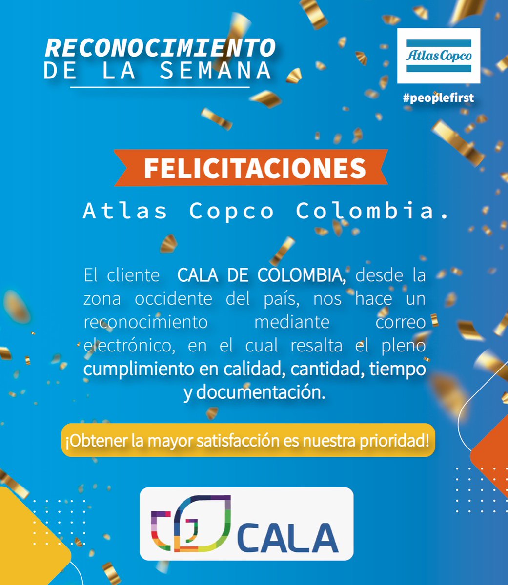 AtlasCopcoCol's tweet photo. Estamos comprometidos con brindar siempre un servicio de calidad a nuestros clientes, por eso queremos resaltar uno de lo reconocimientos recibidos por parte de uno de ellos.💙
¡Obtener la mayor satisfacción es nuestra prioridad!💪🏻
#AtlasCopcoColombia https://t.co/egJ1TpPfIB