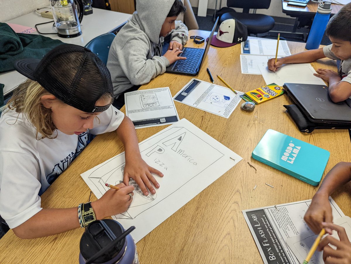 mssitesvida's tweet photo. Our first ever Camp VIDA! Students interviewing each other to gain empathy. Then using their partners' responses to design a cereal box for a cereal their partners would love to eat! More fun to come throughout the day! #CampVIDA #designthinking #VIDAohana #weareVIDA @VIDASHARKS https://t.co/kxuThQGP7u