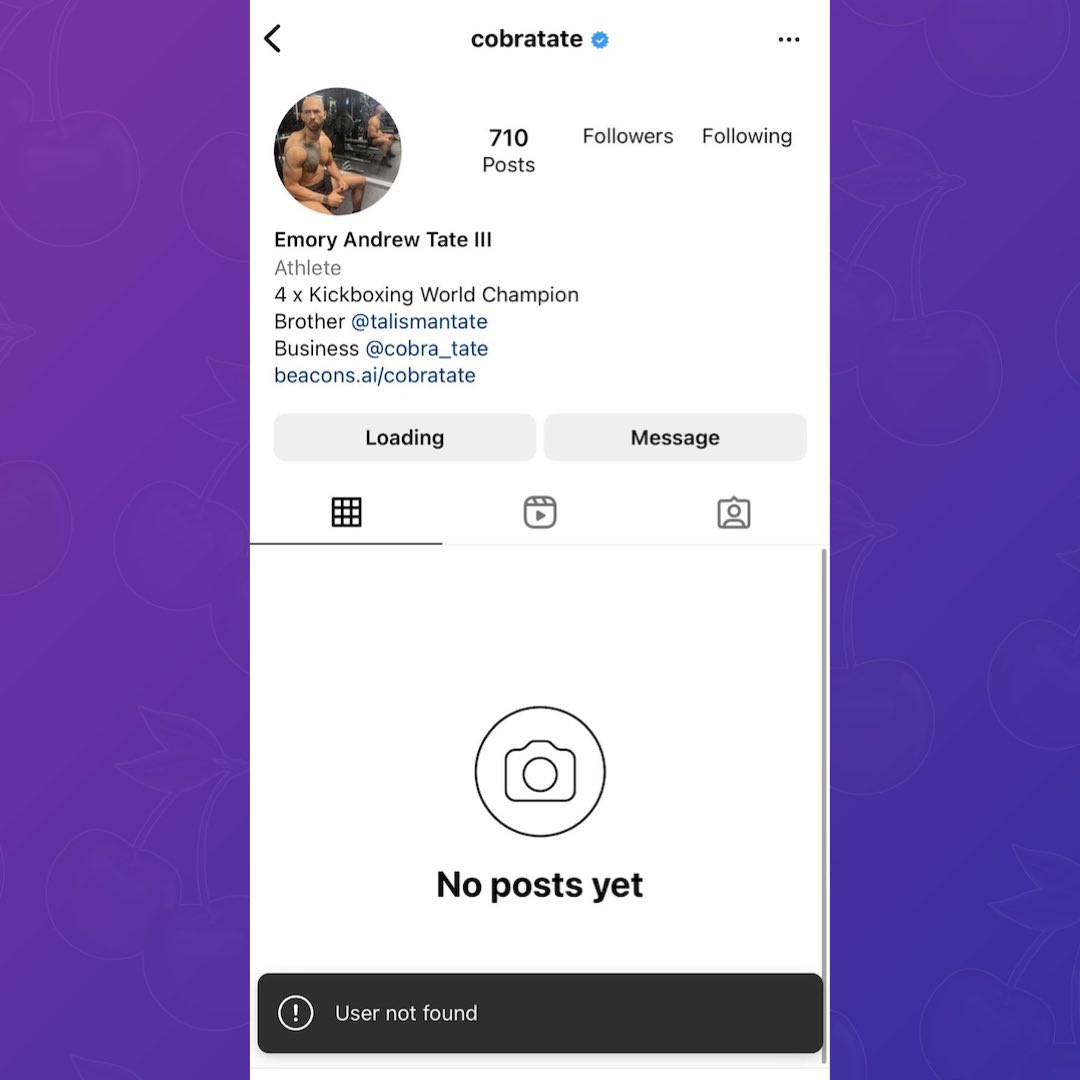 Andrew Tate has been banned from Instagram and Facebook.