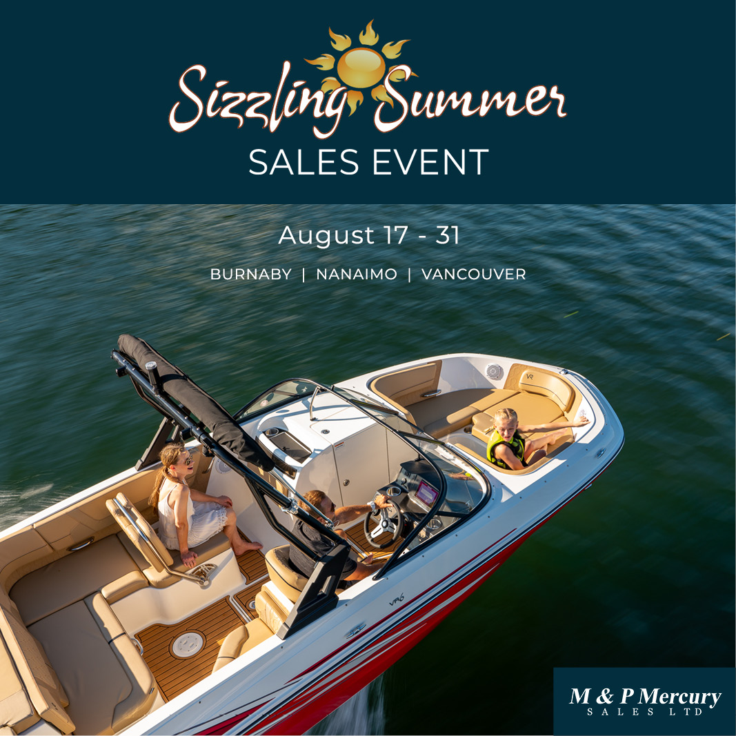 mpmercury's tweet photo. Visit M&amp;P during our Sizzling Summer Sale from August 19 - 31 in Burnaby, Nanaimo and Vancouver to explore our boats from 17ft to 76ft and save the luxury tax on boats over $250,000 if you purchase before Sept 1st.
Request your private viewing: https://t.co/mk02TCpYJK  

#boatsbc https://t.co/r8BgHbwATr