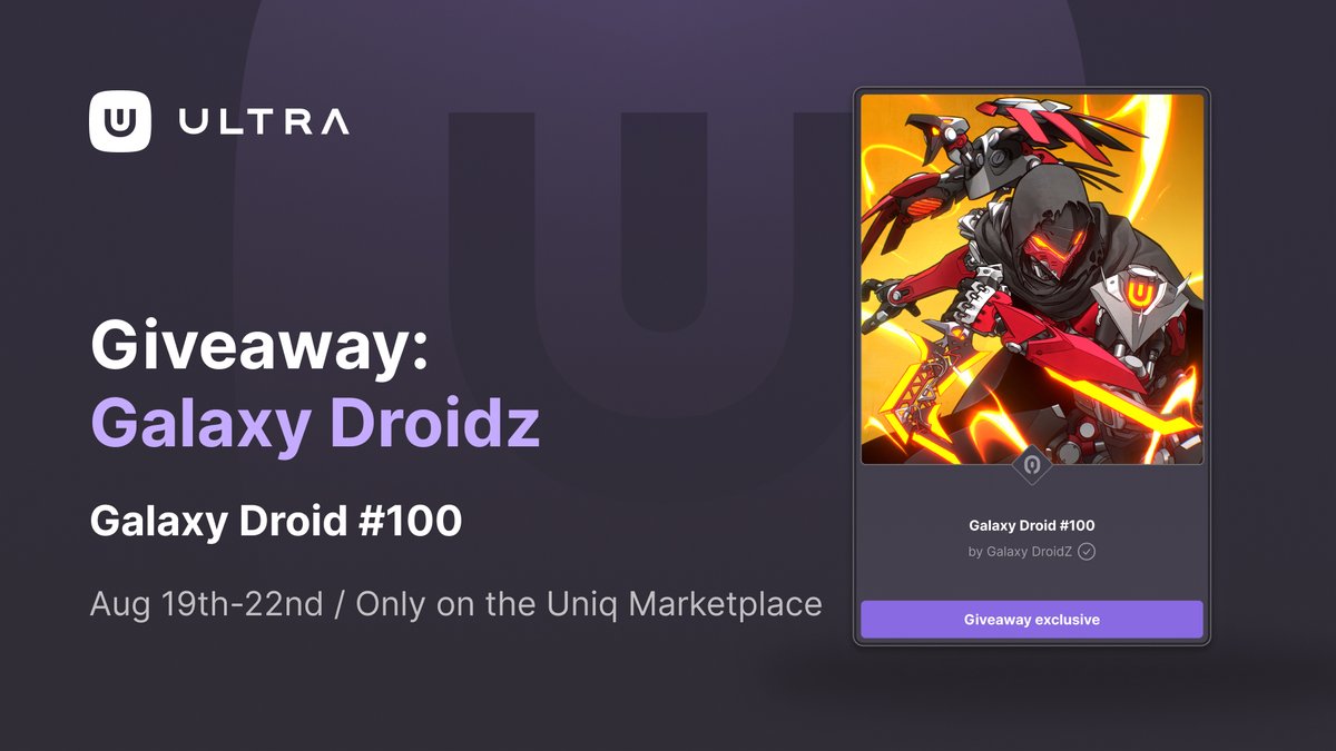 #NFTGiveaway: Get your hands on the exclusive Uniq <a href="/Galaxy_DroidZ/">Galaxy DroidZ</a> #100 – Legendary Assassin. Only 1 available!

Go to the #UniqMarketplace official Instagram account to enter ➡️ bit.ly/3K5BdWS

⏱️Starts today &amp; ends Aug 22nd at 4 PM UTC

#nft #giveaway