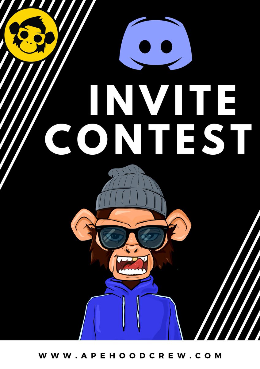 🚨INVITE CONTEST ALERT🚨

TOP 3 🐵 will receive:
🥇 - 0.25 $egld +WL
🥈  - 0.15 $egld +WL
🥉 - 0.10 $egld +WL

Rules:
1⃣Follow <a href="/ApehoodCrew/">Apehood Crew</a>
2⃣❤️+🔁+Tag 3🐵
3⃣Create invite link &amp; Bring all your friends on Discord discord.gg/2xwwJjUpRb
⏲️ 72H

#ElrondCommunity #Giveaway #nft