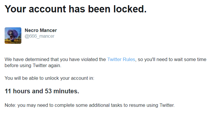 Враги из @TwitterSupport опять заблочили мне акк <a href="/666_mancer/">Necro Mancer</a>, причём даже не пишут, за что #ялюбимый