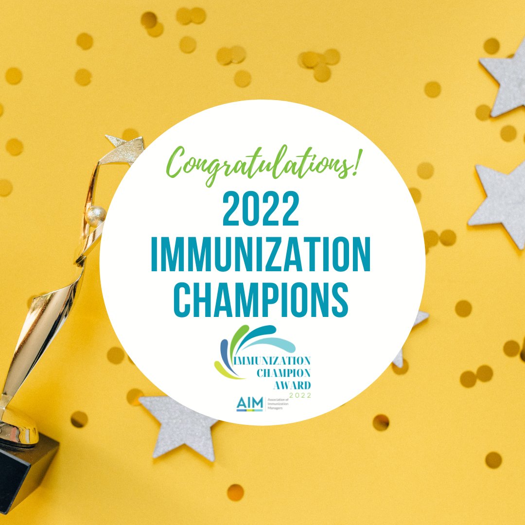 Congratulations to the 2022 #Immunization Champion award winners! This award recognizes those going above & beyond to foster immunizations in their communities. Thank you for your incredible dedication and hard work! View the complete list here: immunizationmanagers.org/about-aim/awar…