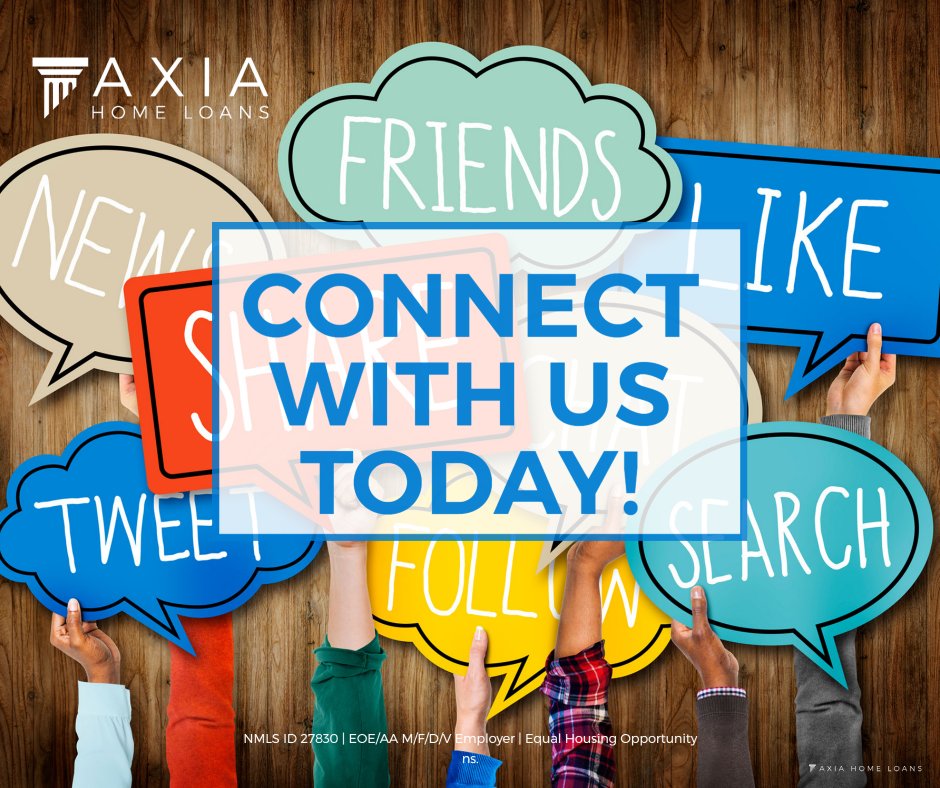 AxiaHomeLoans's tweet photo. We love connecting with our Customers, Realtorยฎ Partners, plus current and future #Axians. Be sure to follow โ
us on our socials - found here: https://t.co/5d1F86p1Ca! #followfriday #getconnected #stayupdated #realtorpartner #borrowers #teamaxia #mortgagelender #axiahomeloans https://t.co/1VDPNVbDz7