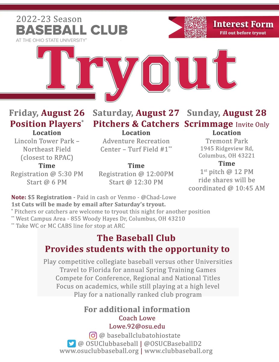 🚨 Tryouts are 1 WEEK away! 🚨 #New2OSU  Check out the info below &amp; fill out the interest form here: buff.ly/3Ap9rlf <a href="/OSURec/">Ohio State Rec Sports</a> <a href="/OhioState/">Ohio State</a> <a href="/StudentLifeOSU/">Student Life at Ohio State</a>