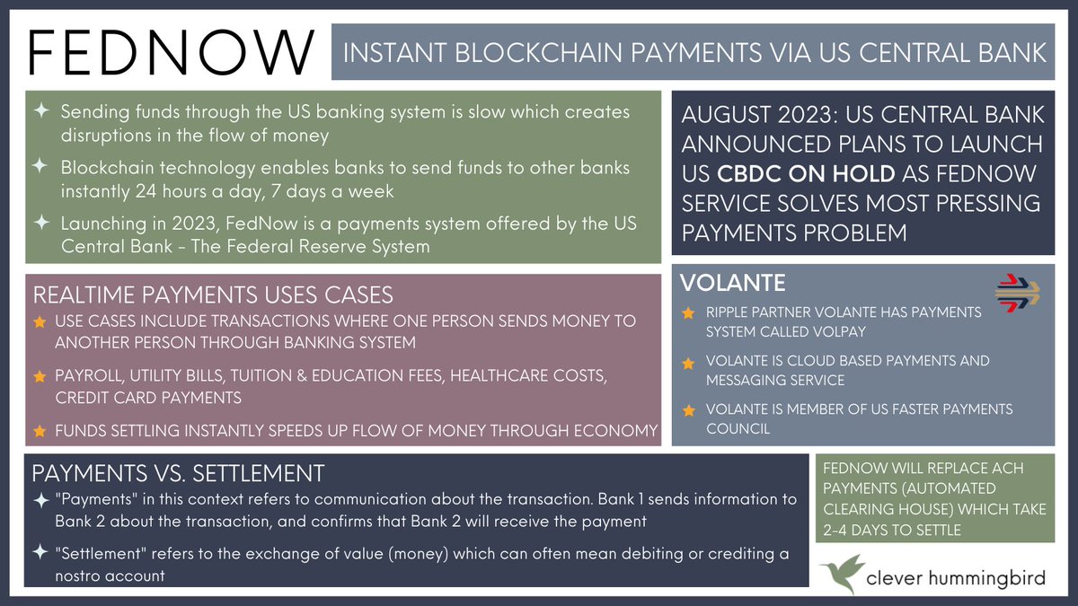 mollyelmore22's tweet photo. The US central bank announced this week plans to defer launching a US CBDC (central bank digital currency) as the FedNow service will solve the same issues.

🧵A thread on FedNow, and why the announcement this week was misleading. https://t.co/yPNNlU35sh