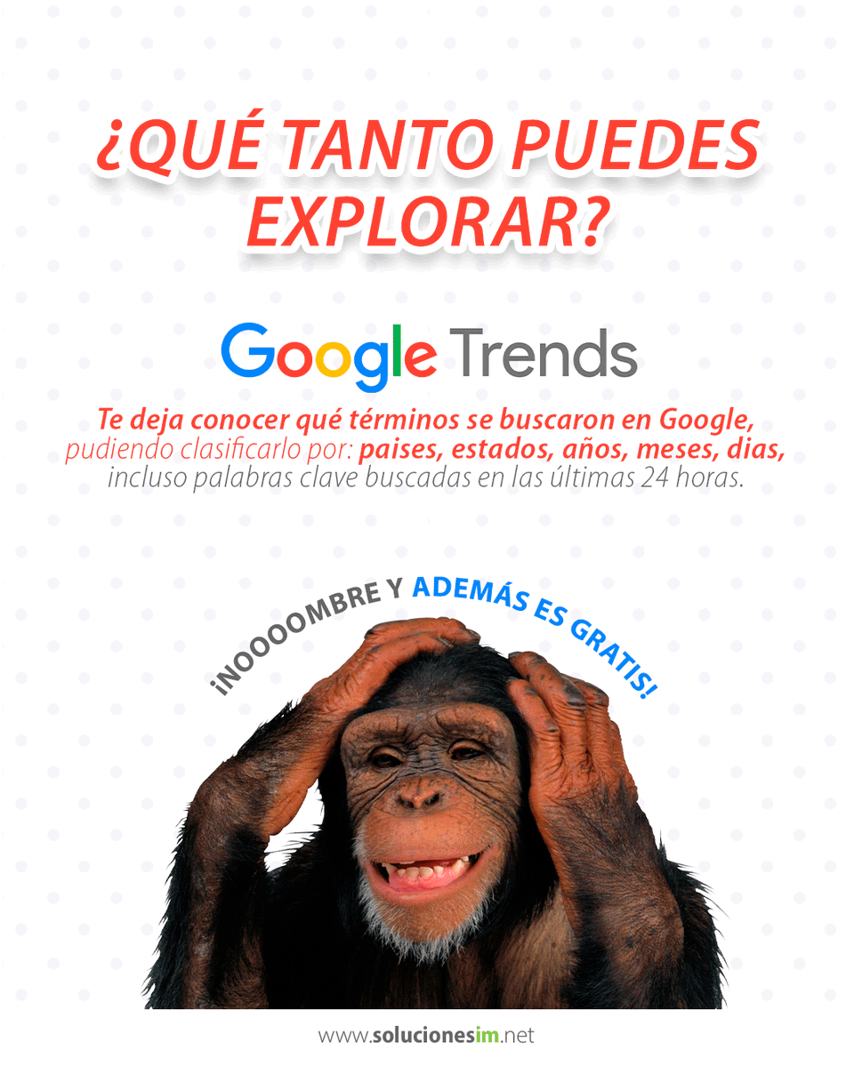 🤓 #GoogleTrends básicamente sirve para conocer la popularidad de búsqueda de un término, y no solo del buscador de Google, también de Youtube, de imágenes, de noticias, etc. 

👉 Entra aquí: trends.google.es/trends/?geo=MX 

#marketingdigital #tipsmarketing  #felizviernesatodos