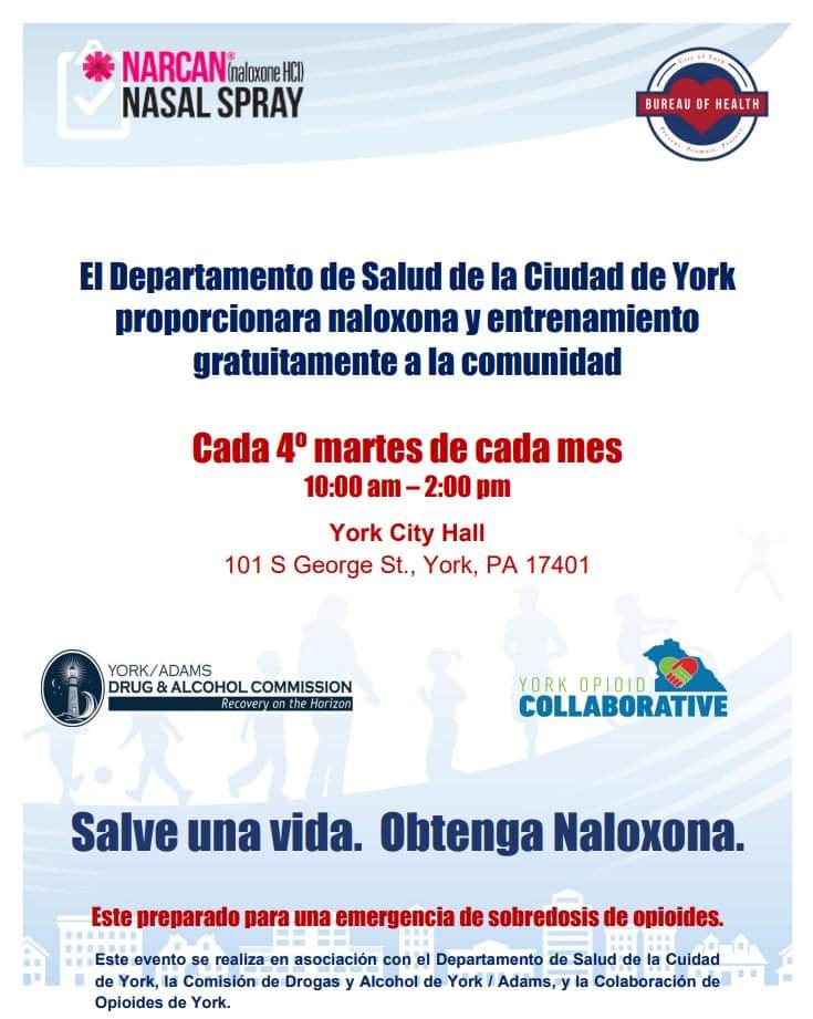 Narcan distribution this upcoming Tuesday at York City Hall!
