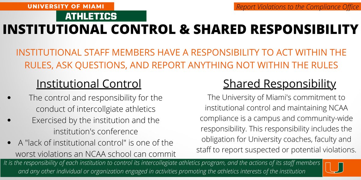 UCompliance's tweet photo. Things you can count on in August: school almost starting, student-athletes  returning to campus, and compliance offices  reminding everyone about institutional control. Go Canes! https://t.co/nF3N9vxSzD