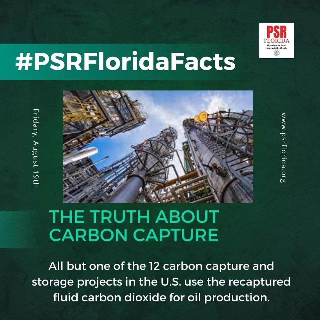 #PSRFloridaFacts: August 19, 2022
The truth is carbon capture is not a magic save all for the #climateemergency - in fact, it’s quite the opposite.

Read more at: bit.ly/3dIjXuS