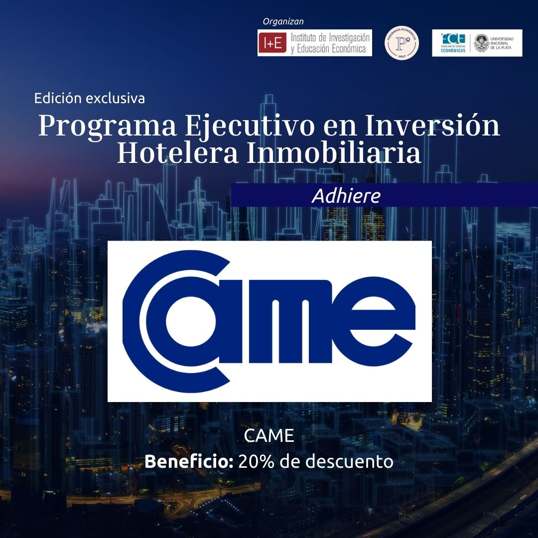 ¡Ya podés inscribirte al nuevo Programa Ejecutivo en Inversión Hotelera Inmobiliaria, dictado por <a href="/unlp/">UNLP</a>, con la adhesión de <a href="/redcame/">CAME</a>!
🗓️ Inicia 6/9
🖥️ Virtual
⏳ 4 meses
〰️CUPOS LIMITADOS〰️
Inscripciones e info: bit.ly/3dwUx36
📧 capacitacion@came.org.ar