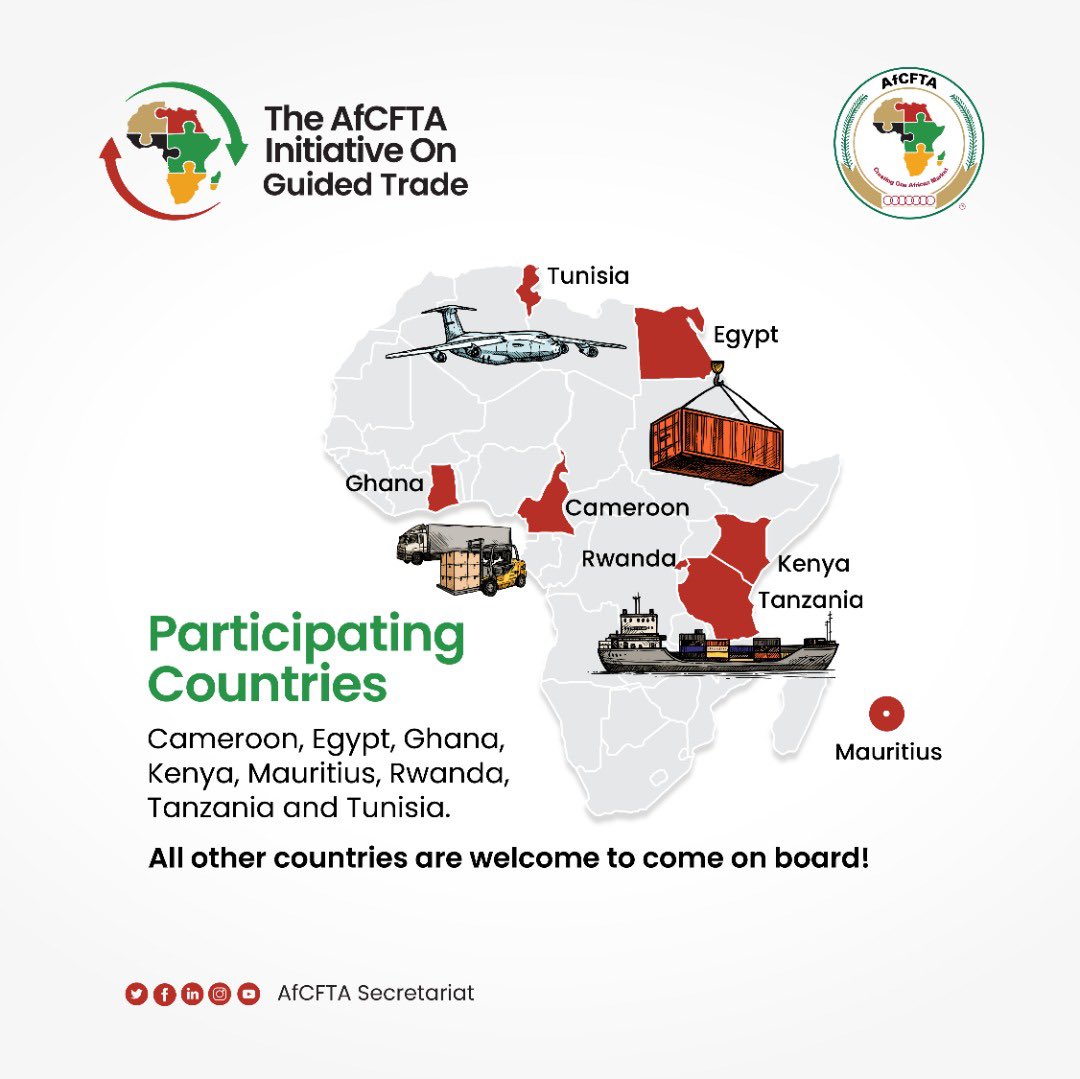 AfCFTA's tweet photo. We are ready to help you trade!

The Guided Trade Initiative is underway in earnest.

The focus of the Initiative is to emphasise the steps that are being taken to achieve intra-Africa trade and the benefits it will yield for the involved Member States.

 #AfCFTA #Guidedtrade https://t.co/2d5d0J7b4E