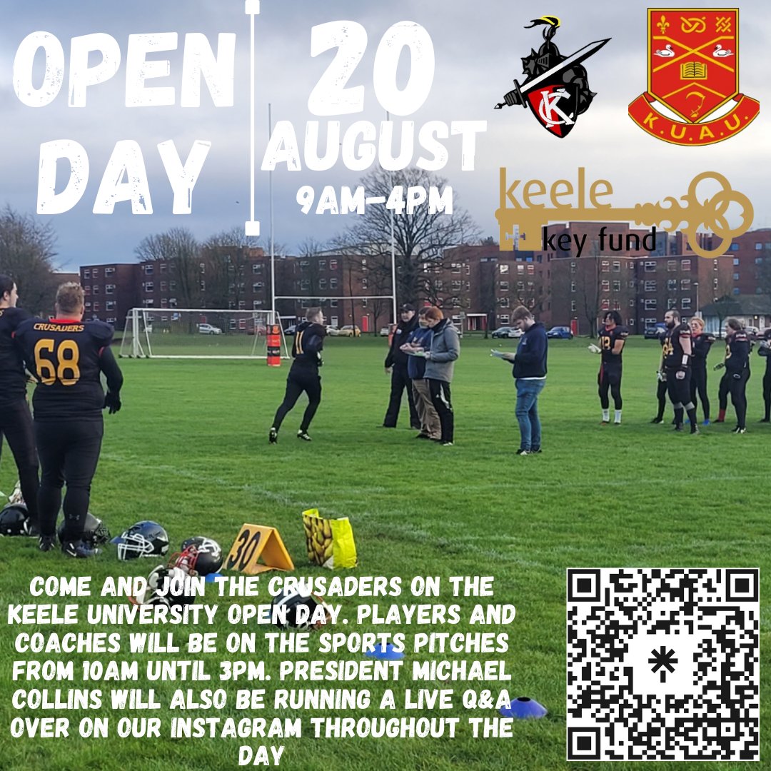 Our Open Day is hours away, we can't wait to meet so many students who will make Keele their home. so come down to the Sports Pitches from 10am to find out all about American Football. We will also have a Q&amp;A on our Instagram so make sure to head over to ask any questions.