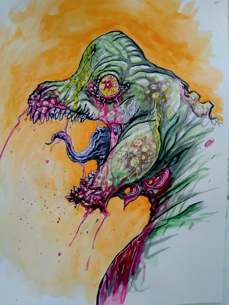 bovascribbles's tweet photo. Drew this zombie dino as a tribute to the coolest episode of #Primal season 1.
#drawing #dinosaur #horror #creepy #illustration #horrorart #zombie #cartoons https://t.co/isLGQD3Vdc