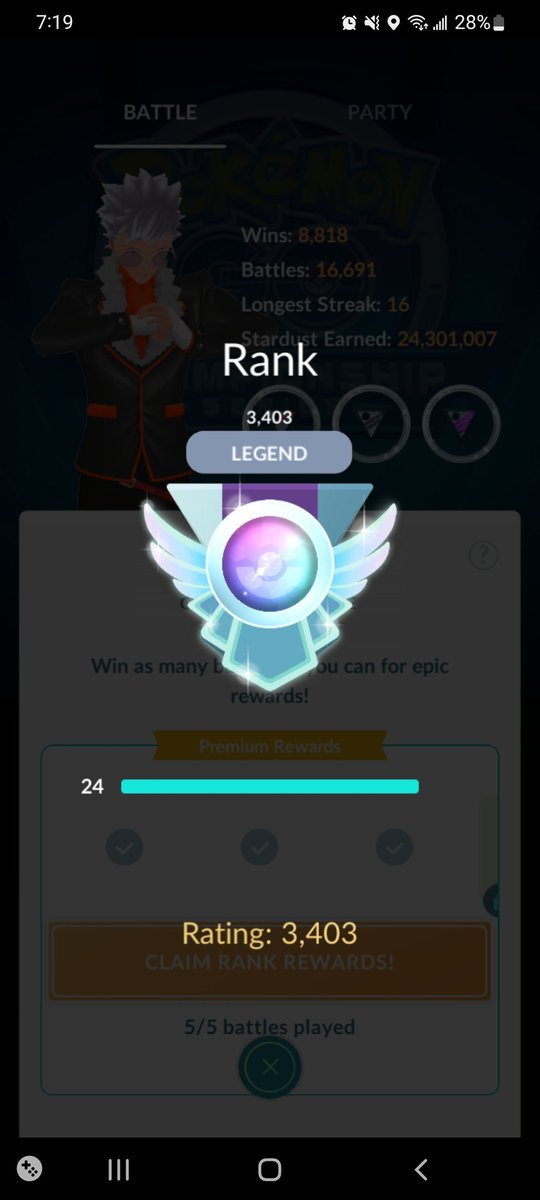 Which turned out to be the slowest start to a season yet, only hitting legend last week, has turned out to he a great season after all. We climbing!
<a href="/SilphGG/">Silph Arena</a> <a href="/playpokemon/">Play! Pokémon</a> <a href="/gobattleleague2/">GBLA</a> <a href="/PokemonGoApp/">Pokémon GO</a>