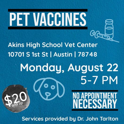 GreenTechAkins's tweet image. We will be hosting a vaccine clinic on Monday, August 22nd from 5-7 pm at the Akins Vet Center. Annual vaccine package starts at $20. Flea and Tick medication will be available too. Come support our students and get your furry friend up to date on their shots.