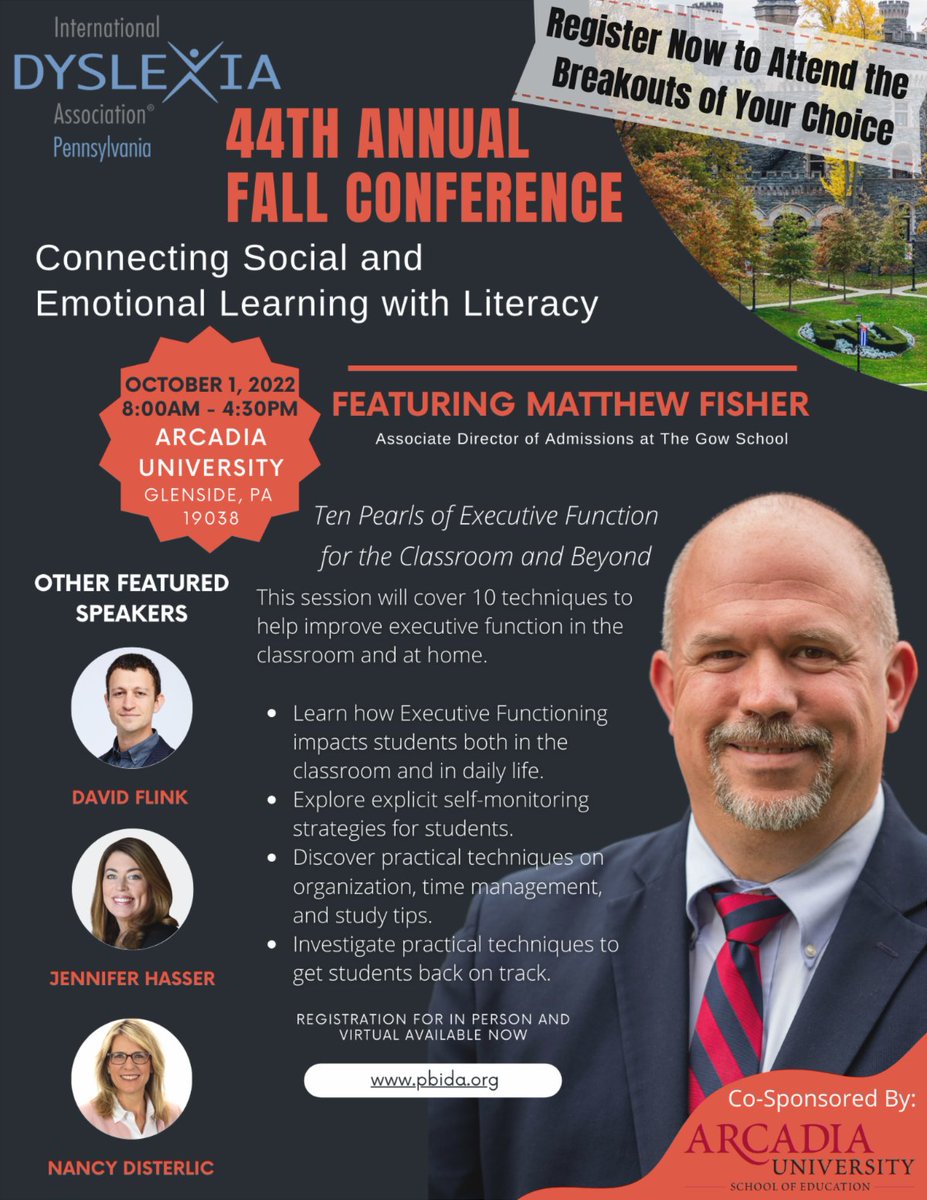 pabranchida's tweet photo. We are excited to have Matthew Fisher join us for our Fall Conference this year! His presentation will be a wonderful resource for teachers and parents alike.
#dyslexia #conference #parenting #teaching https://t.co/mN2nN3ga35