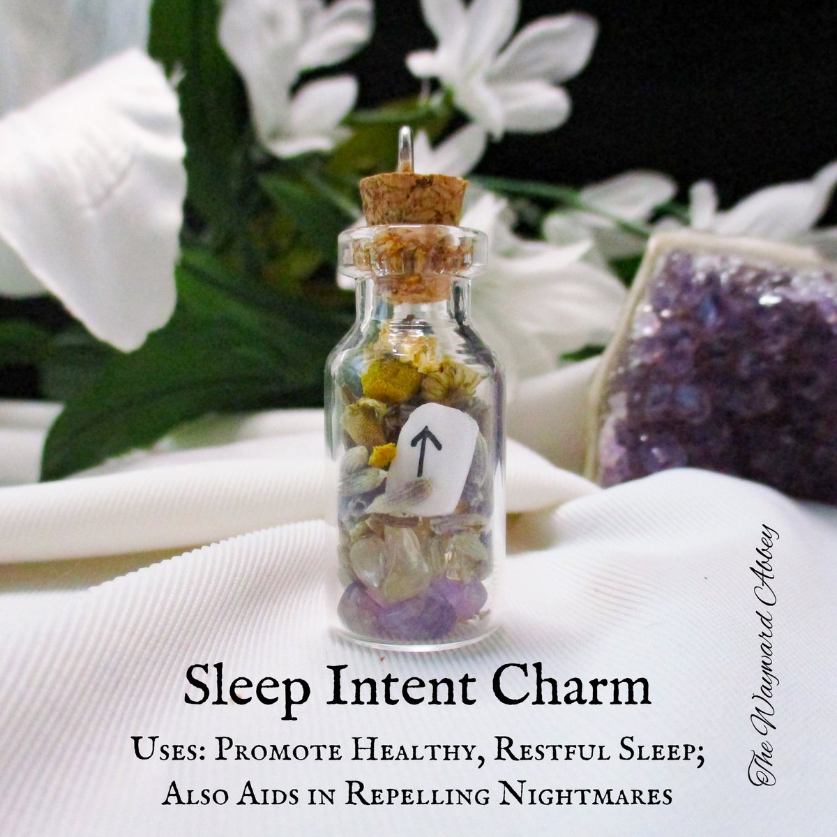 Sleep Intent Charm

Made with stone chips, mini rune, &amp; herbs to help draw the intent to you.

Sleep Intent Charm use: Promote healthy, restful sleep; also aids in repelling nightmares

On Etsy:
etsy.com/listing/955277… 

And Facebook:
facebook.com/commerce/produ… 

~Blessings~Courtney