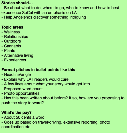 Want to pitch freelance features to the LA Times? Here's a guide (pitch to brittany.beckman@latimes.com)>
