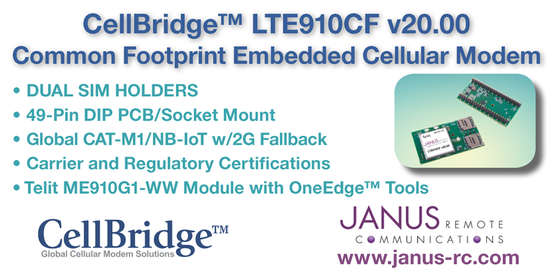 JanusRC's tweet photo. Add #IoT #m2m #connectivity to your #products and #applications quickly and easily with @janus
 #CellBridge #Global #cellular #modems and other #4G #LTE #embedded #devices and #wireless #solutions.  Perfect for new #PCB #telecom #router #projects.

https://t.co/JWXvLfW73s https://t.co/7GZ2595rCC