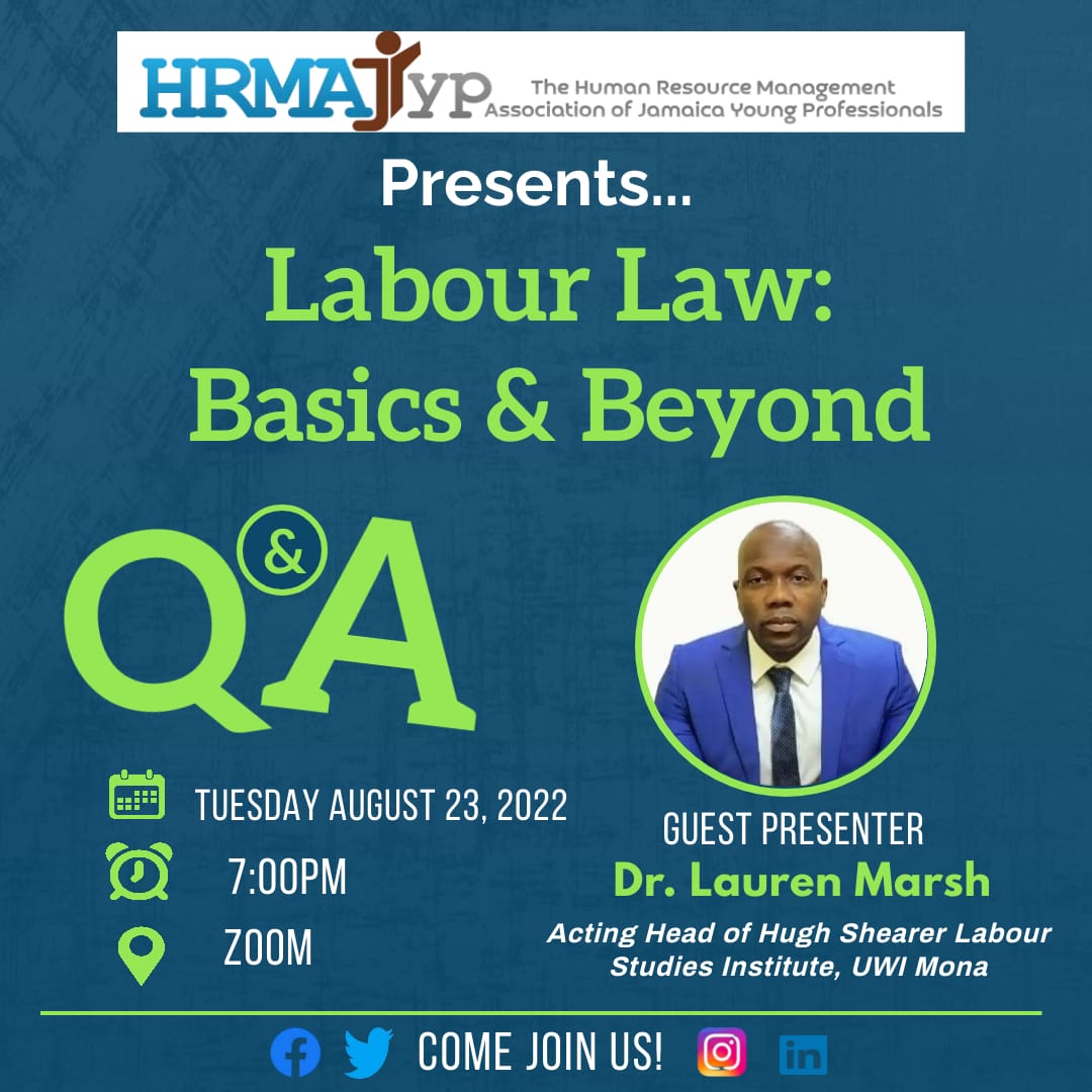 hrmajyp's tweet photo. Labour Law: Basics & Beyond ‼️
Join us on Tuesday, August 23, 2022 at 7PM with Dr. Lauren Marsh as we explore this topic.
Come with your questions, your listening ears and your notepad, we look forward to having you.
#hrmajyp #ypreeyp #labourlaw https://t.co/OvqIFRgAQR