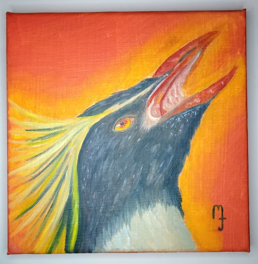 chubbeebug's tweet photo. an oil painting, this time of a penguin! i made it to match a lil painting i bought that also had a penguin on it c:
i absolutely love this lil fella's colors, so i wanted to paint him!! 
#artmoots #oilpainting #penguins #paintings #oilpaintings #commissionsopen #art #Artist https://t.co/EqPW7cuWVa