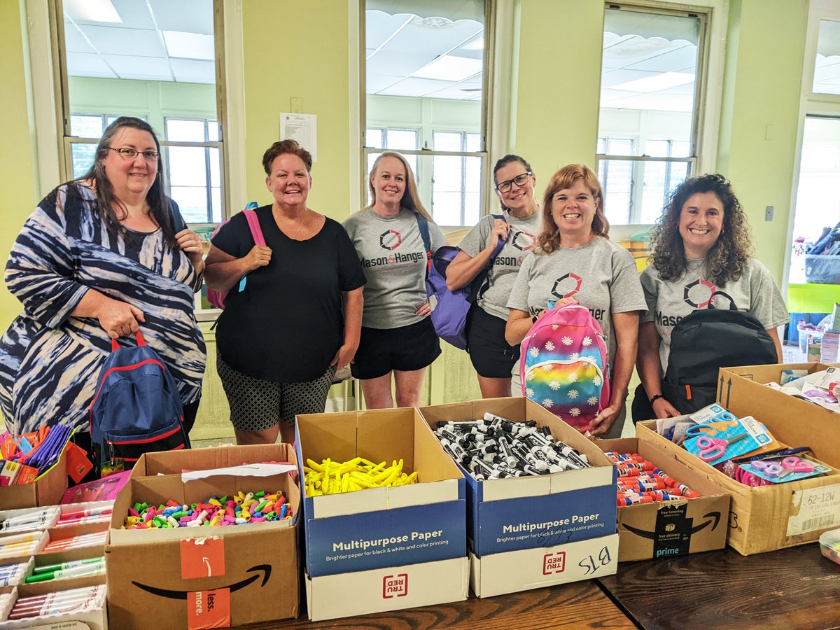 An exciting new school year is just around the corner, and we’re sending a big thank-you to our friends at <a href="/MasonandHanger/">Mason & Hanger</a> for joining us to fill 220 backpacks with donated school supplies!