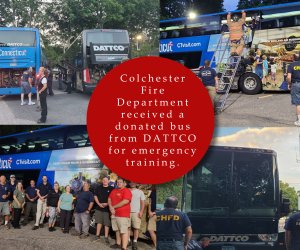 DattcoInc's tweet photo. DATTCO is always willing to be a community partner. We recently donated buses to the Colchester Fire Department for firefighters to train in the case of an emergency. Our team instructed them about the parts, engine, and emergency windows. #chfd #firefighter #townofcolchester https://t.co/urU68F0Dpp
