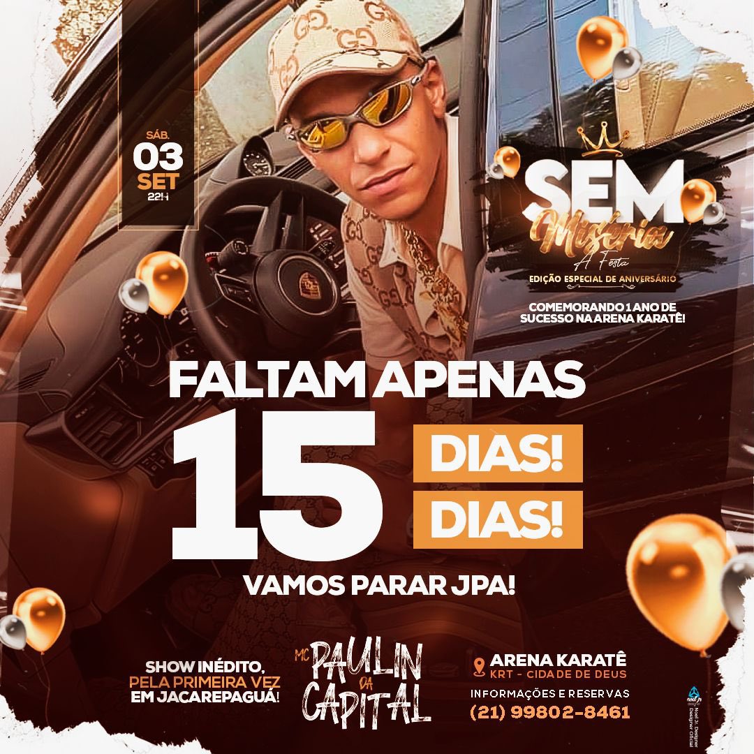 Falta 15 dias pra nós parar Jacarepaguá, o maior espetáculo da terra vai rolar dia 3 de setembro! 🫡