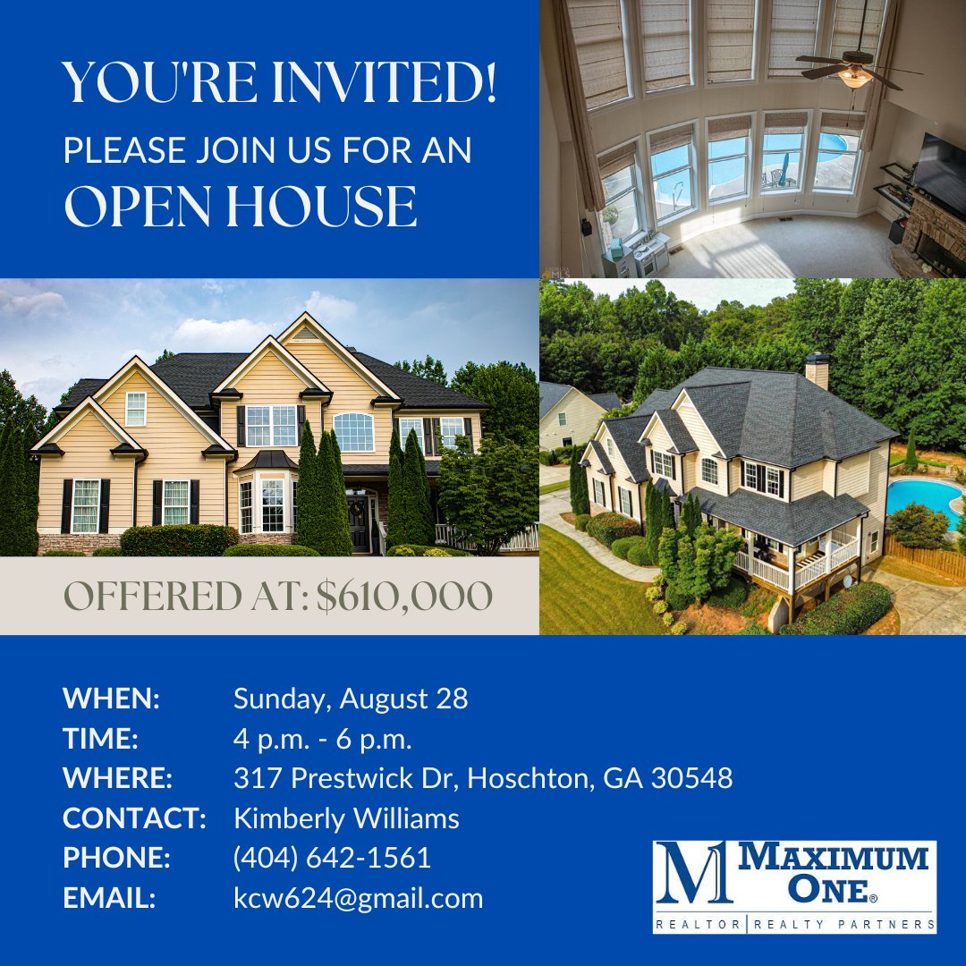 KimWill4U1's tweet photo. "This is where Your story begins"
Come Join Us for an Open House Sunday, August 28 from 4pm-6pm!
There will be Agents and Lenders on site. Plenty of Giveaways! Don't miss out on this opportunity! Bring your willing and able buyers!
MLS # 20059729
#homeforsell #luxuryrealestate https://t.co/SzKqQzIq3L