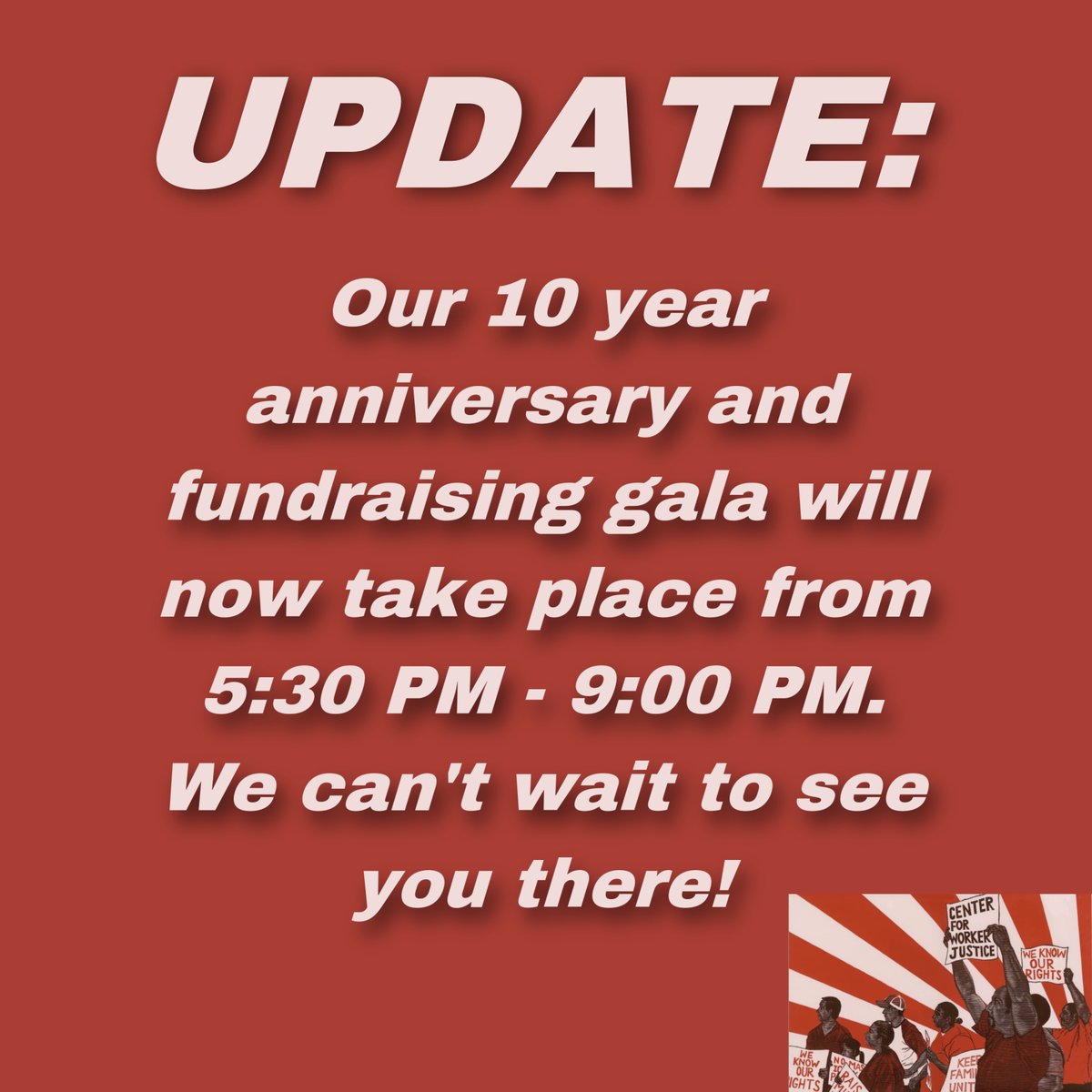 ACTUALIZACIÓN:
Nuestro décimo aniversario y gala ahora tendrá lugar desde las 5:30 hasta las 9:00 de la noche. ¡No podemos esperar a verte!