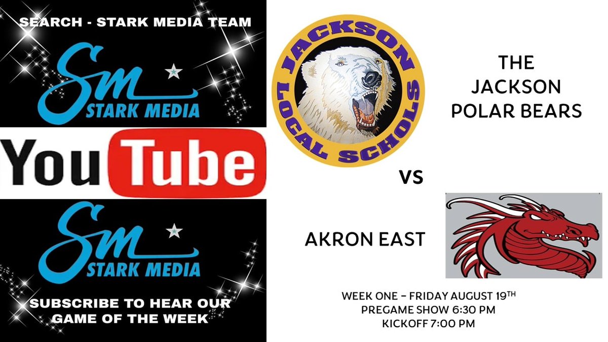 SamBourquin16's tweet photo. Robert Fife Stadium is ready!
Jackson battles Akron East tonight on The Stark Media YouTube Channel! @StarkMediaTeam @Drew_Sarachman @JHSPolarBearsFB @steadycoaching Kickoff at 7pm! 🏈 #StarkCountyFootball #StarkMedia https://t.co/7QwLQCjtdK